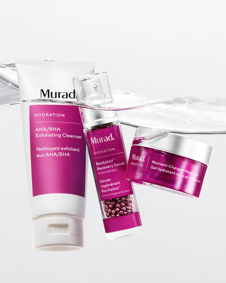 Murad AHA BHA Exfoliating Cleanser with Revitalixir Recovery Serum and Nutrient-Charged Water Gel